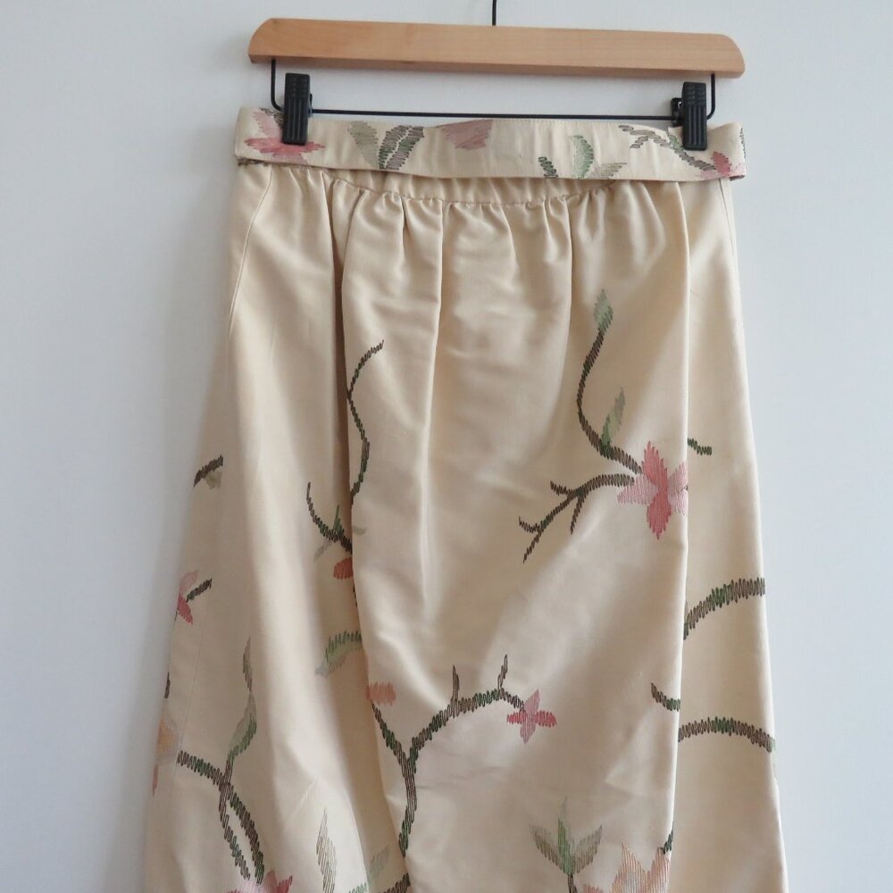 VINTAGE OSCAR DE LA RENTA Tafetta Floral Embroidered Maxi Skirt Wedding - US 4 - Picture 11 of 15